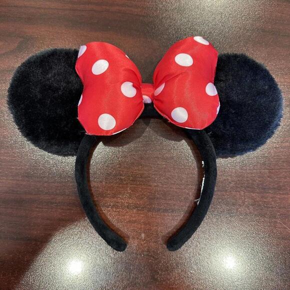 Disney Parks Classic Fuzzy Minnie Ears Authentic Original Puffy & Plump Red Bow - Picture 1 of 2